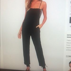 Black tie strap overalls